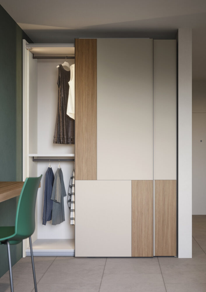 Armadio Madryt Con Ante Scorrevoli E Specchio 100x200x62 Cm, Con Asta E Mensola, Per Camera Da Letto, Colore Bianco/lucido